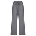 thumbnail image 2 of Fangasis Women Bottoms Cropped Trousers Wide Leg Capri Pants Ladies High-Waist Cotton Linen Pant Breathable Summer Palazzo Dark Gray XL, 2 of 6