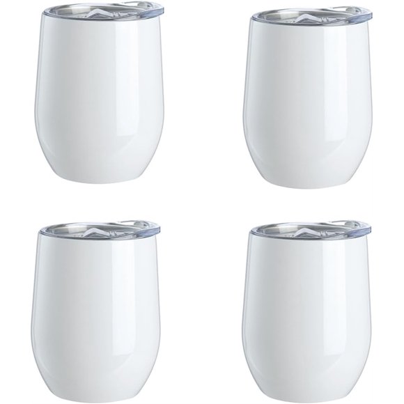 4 Pack Sublimation Blank Wine Tumbler Cups White 12 OZ Stainless Steel Insulated Bottle DIY Heat Transfer Print Mugs Cups Tumbler with Lid
