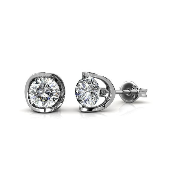 18K White Gold Plated over Sterling Floating Halo Stud Earring with crystals