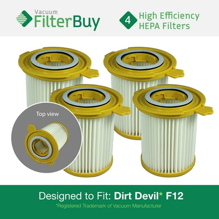 Dirt Devil F12 Filter - 4 - Dirt Devil F-12 (F12) HEPA Replacement Filters, Part # 3KD1680000 (3-KD1680-000). Designed by FilterBuy to fit Dirt Devil Vision Canister Vacuum Cleaners