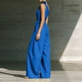 thumbnail image 5 of JULMCOMO Jumpsuits for Women One Shoulder Bow Tie Waist Vacation Summer Rompers Wide Leg Baggy Dressy Jumpsuit with Pockets Dark Blue L, 5 of 7