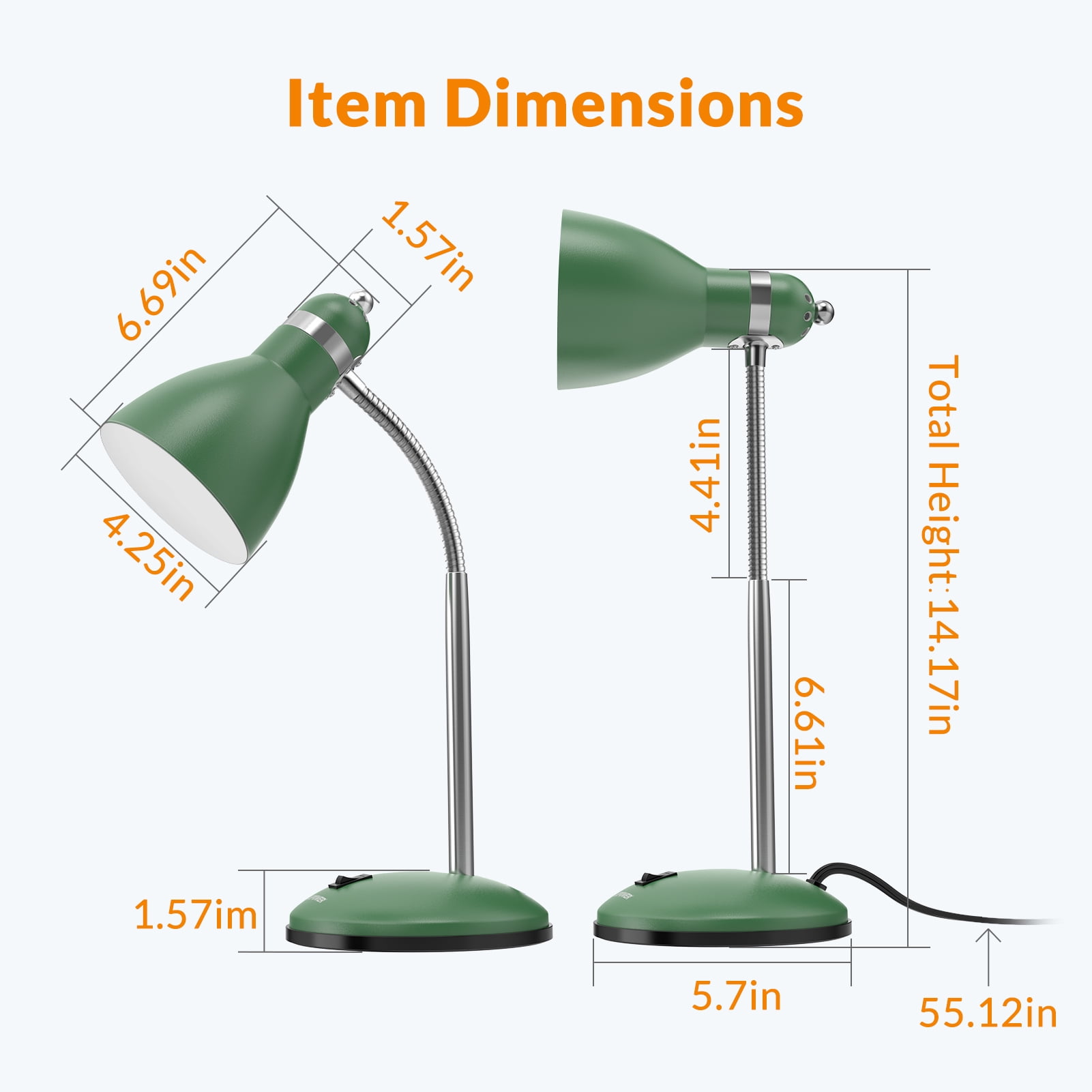 LEPOWER Metal Desk Lamp, Adjustable Gooseneck Table Lamp for Home, Office, Bedroom, Green