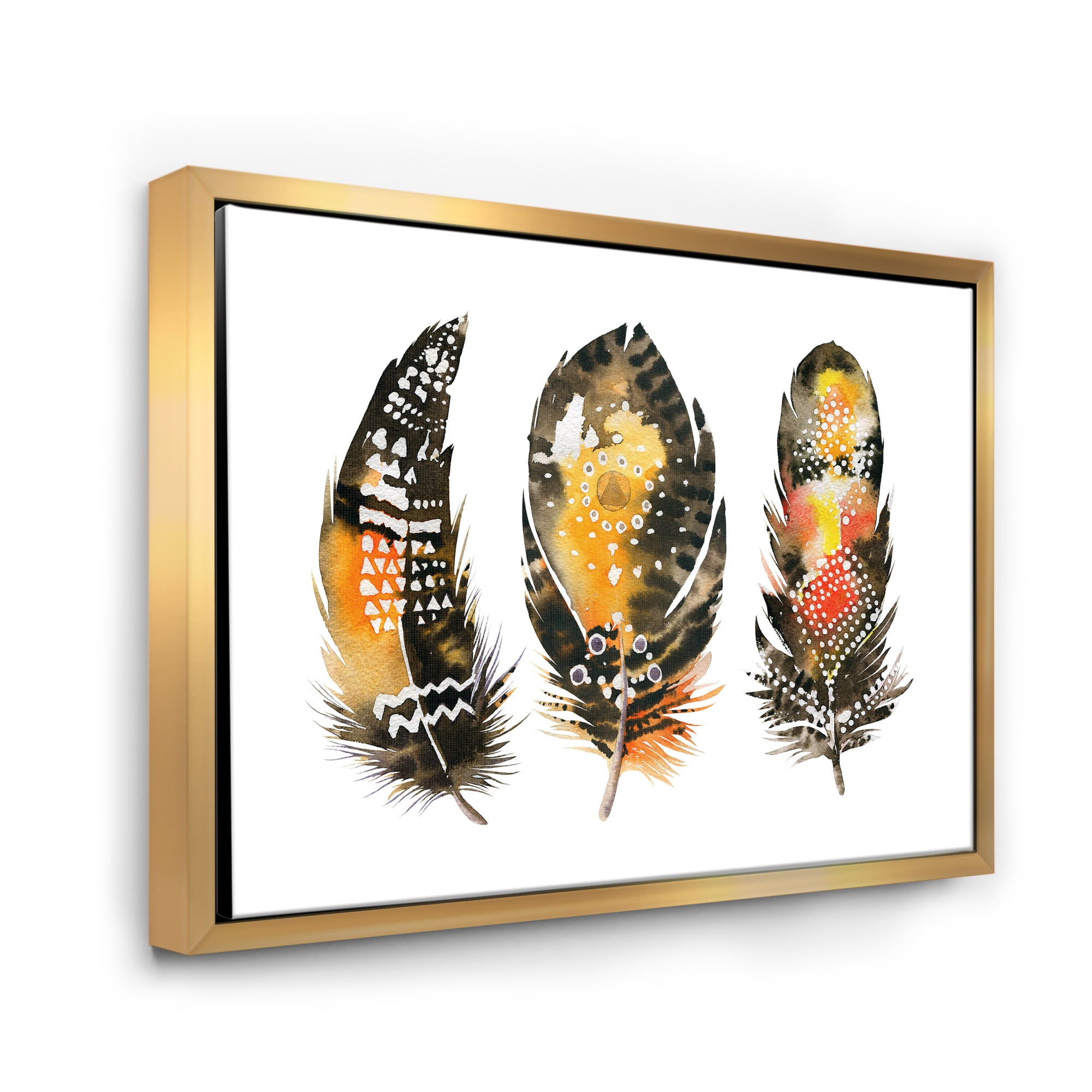 Designart 'Ethnic Boho Art Orange Feathers' Bohemian & Eclectic Framed Canvas Wall Art Print