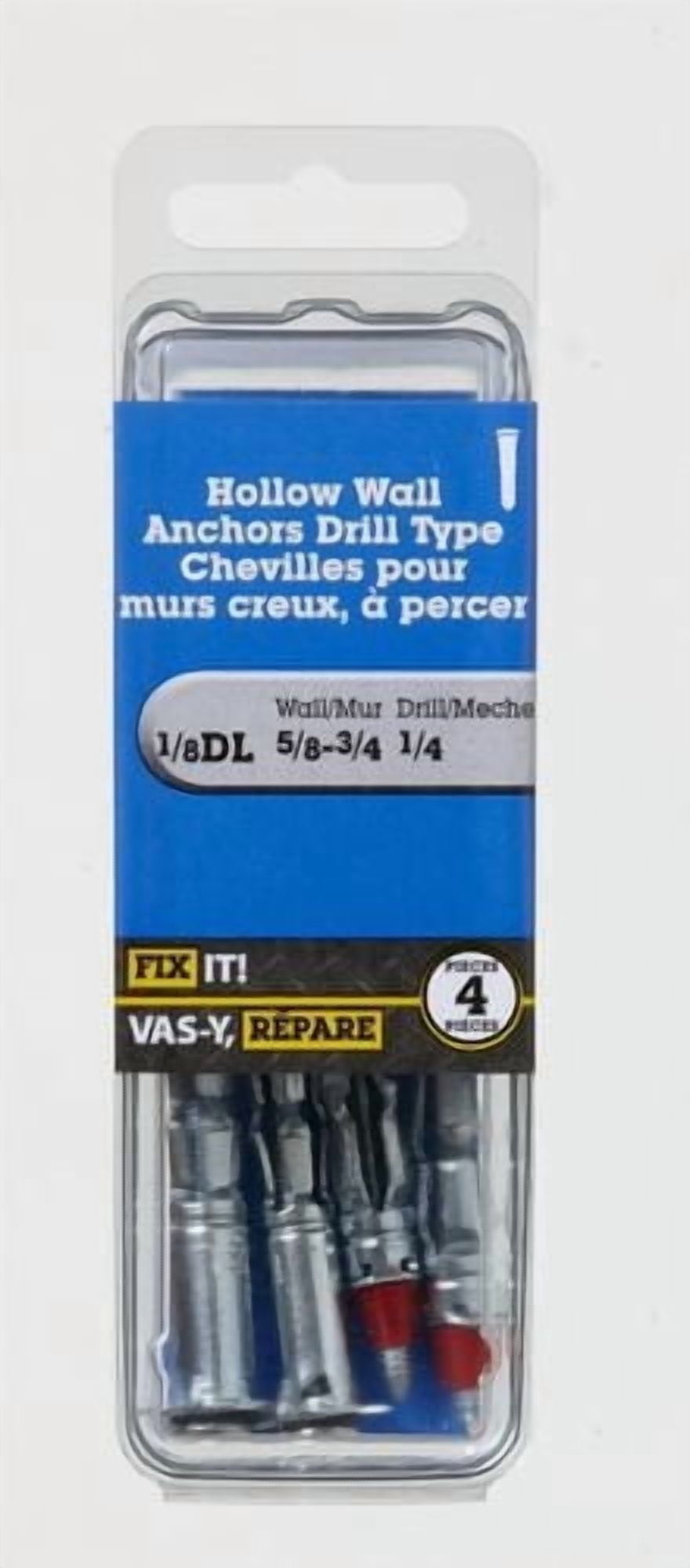1/8Dl Hollow Wall Anchors Self Drill 4 Pieces