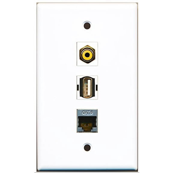 RiteAV - 1 Port RCA Yellow and 1 Port USB A-A and 1 Port Shielded Cat6 Ethernet Wall Plate