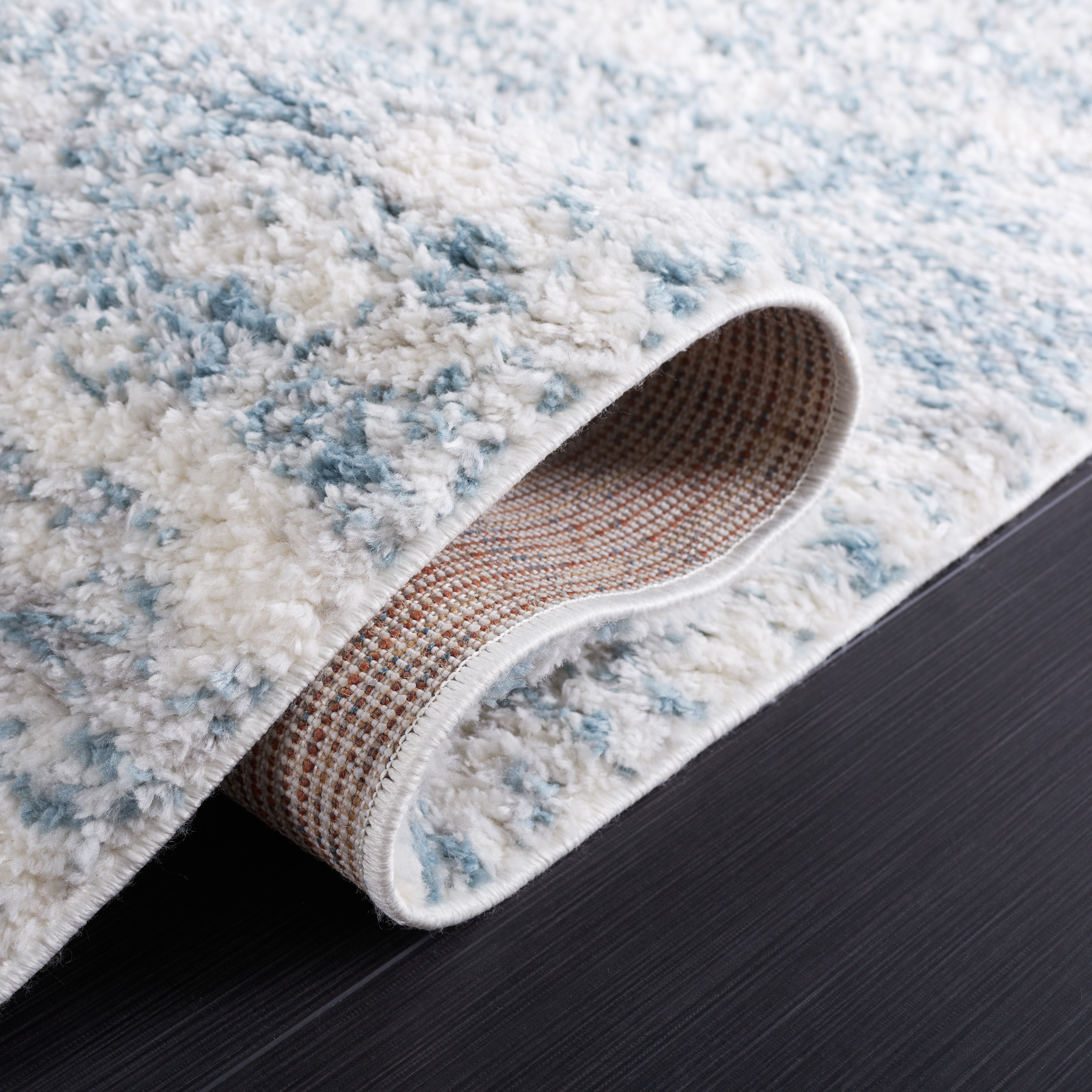 Safavieh Berber Torvald Abstract Polyester Shag Area Rug, Ivory/Light Aqua, 10' x 10' Square