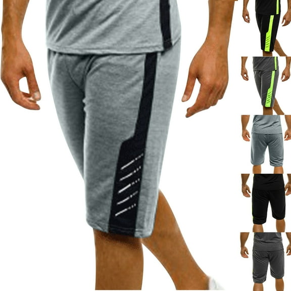 BiZtdJrK Sales for Today, Men's Running Shorts Lightweight Loose Fit Fitness Shorts Fashion Color Block Athletic Workout Gym Shorts Summer Vacation Outfits Black XXL