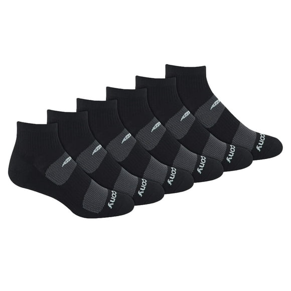 Saucony Men's Multi-Pack Mesh Ventilating Comfort Fit Performance Quarter Socks (6 & 12, Black (6 Pairs), Shoe Size: 8-12