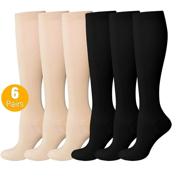 Compression Socks for Women and Men, PUTUO 20-30 mmHg Circulation Compression Stockings, Best for Running, Athletics, Pregnancy, Travel and Daily, 6 Pairs