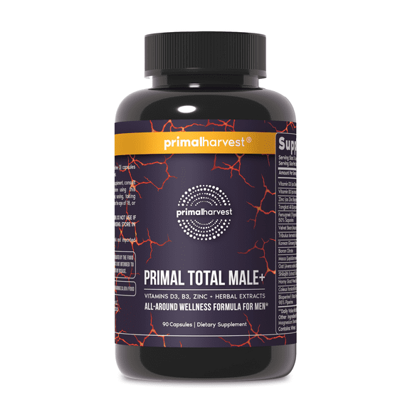 Primal Harvest Total Male Men's Multivitamin with Vitamin D3, Zinc, Maca Root, Black Pepper Extract, 90 Count
