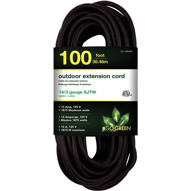 GoGreen Power 14/3 100Foot Heavy Duty Extension Cord, Black, 13800BK