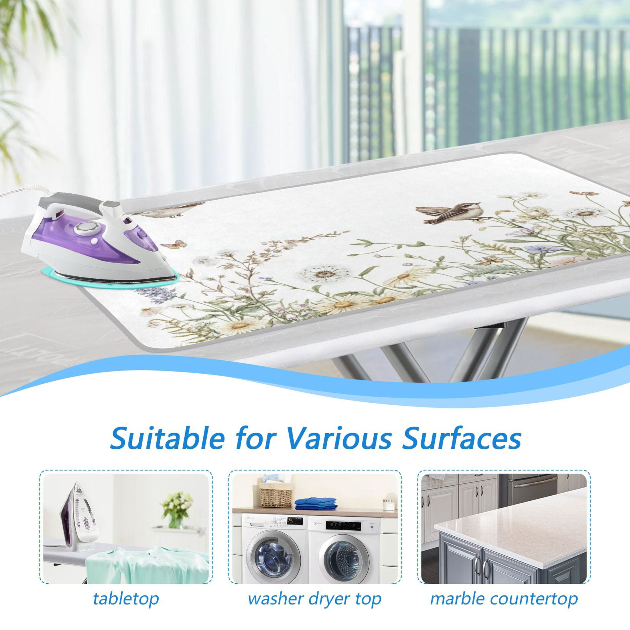 Vintage Leaves Butterflies Birds Florals Ironing Mat Blanket Portable Travel Ironing Pad Heat Resistant Pad 47.2" x 27.6”