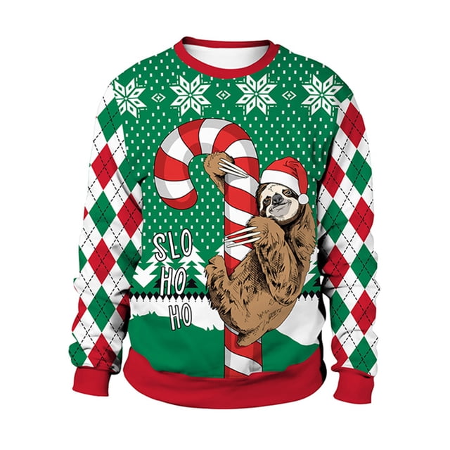 Faithtur Sweat-Shirt de Noël Unisexe Laid Hommes Femmes Impression Originale Reindeer Col Rond