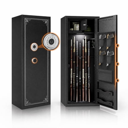 Gun Safe 57 Biometric Rifle Safe with Fingerprint Lock & Alarm System 12+ Long Guns Storage Cabinet Black Metal
