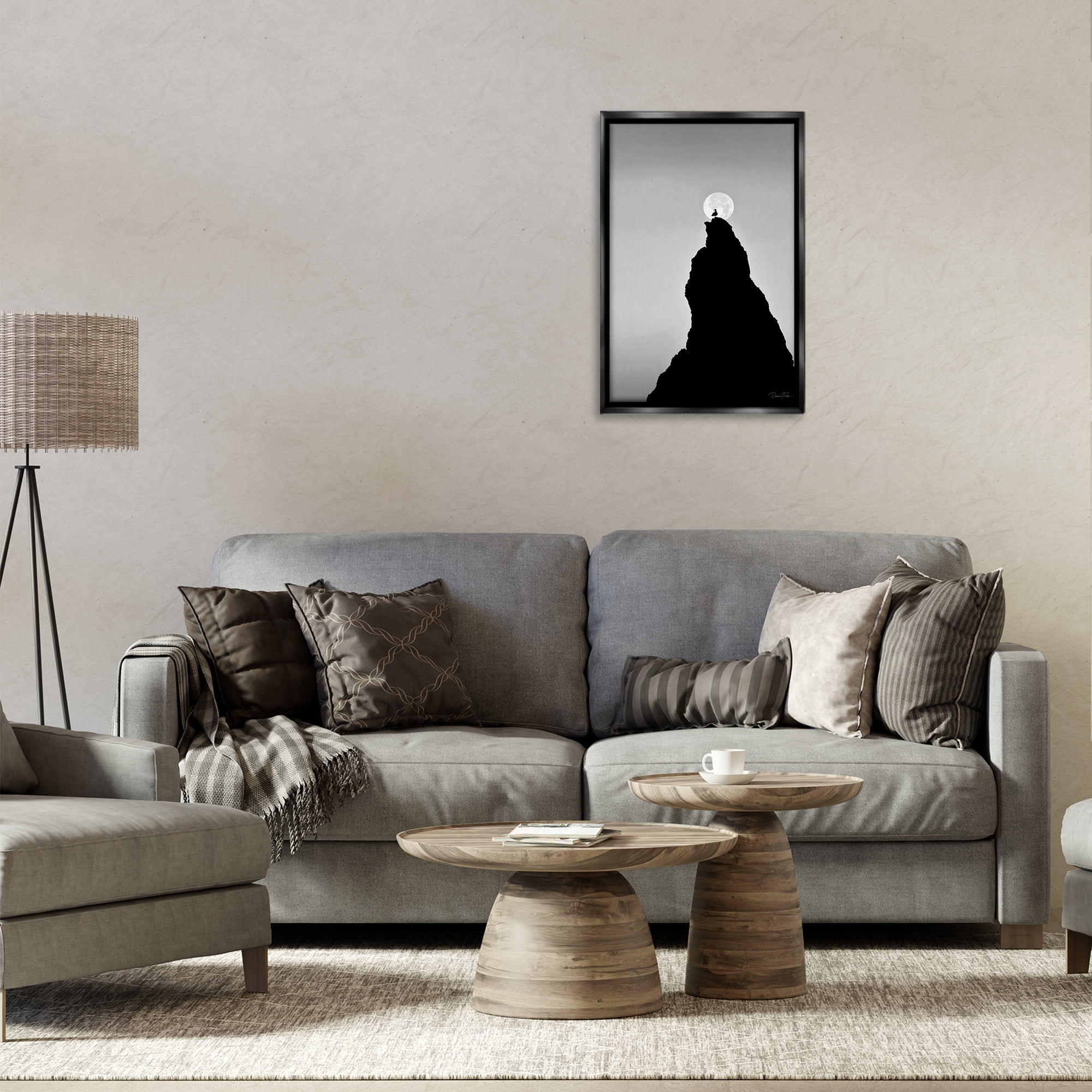 Stupell Industries Bird Silhouette on Peak Landscape Photography Black Floater Framed Art Print Wall Art, 17 x 25
