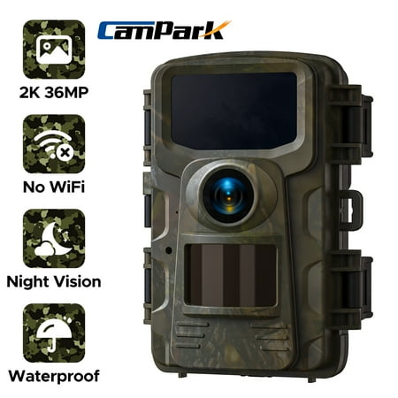 CAMPARK Trail Camera 2K 36MP Game Camera with Infrared Night Vision Waterproof 65FT Motion Activated Wildlife Scouting Hunting Deer Trail Cam with 120° Wide Angle Lens 2.0 LCD