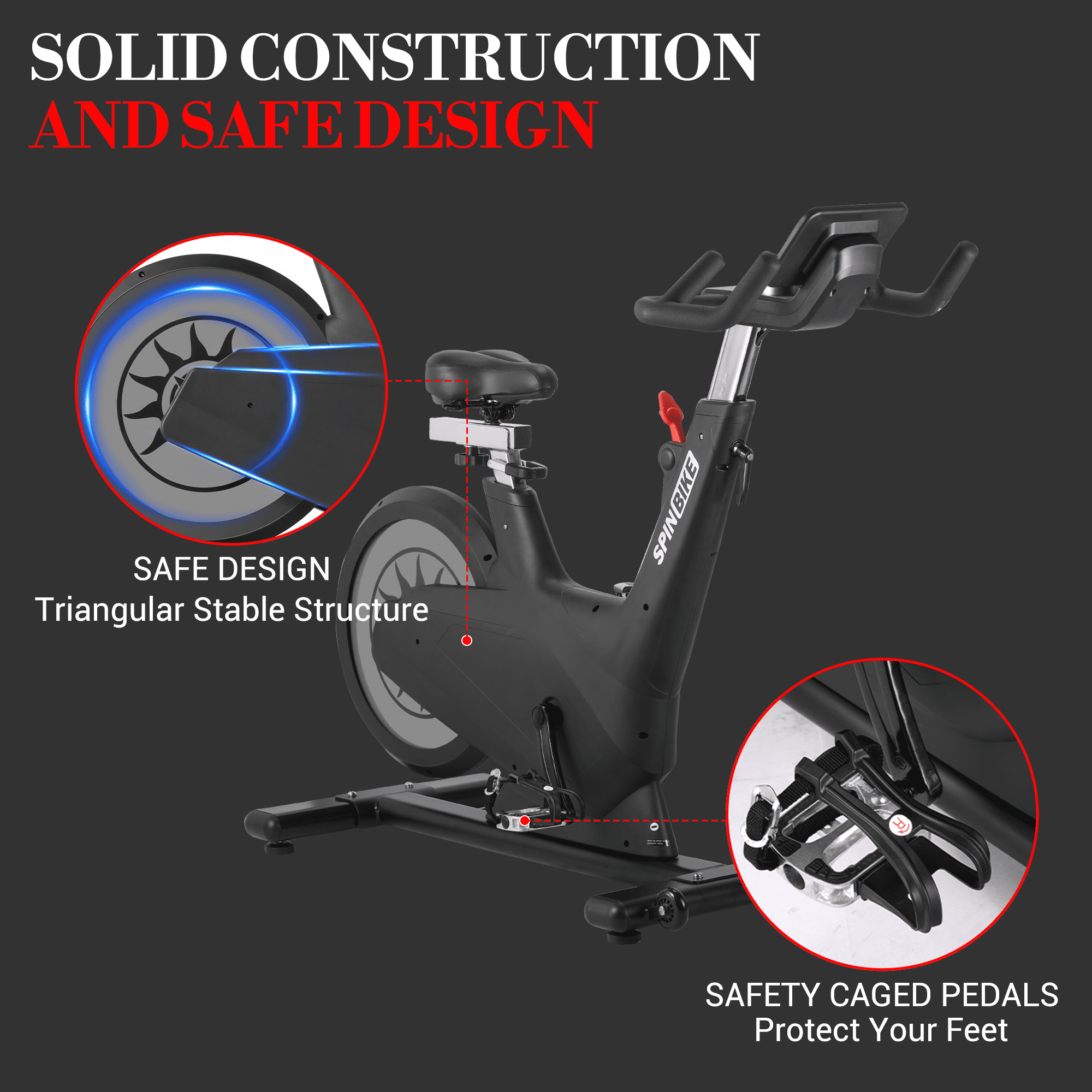 Indoor Cycling Exercise Bike with Pad Holder , Magnetic Stationary Cycling Equipment for Home, 298lbs Capacity