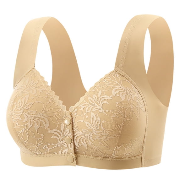 Zpanxa Women's Bras Front Closure Wireless, Cotton Lined Lace Cups for Plus Size Everyday Comfort Beige 36BC