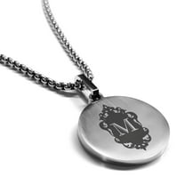 Stainless Steel Alphabet Letter M initial Round Medallion Pendant Necklace