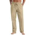 thumbnail image 2 of QDG Mens Cotton Linen Pants Elastic Waist Drawstring Loose Casual Summer Beach Pants Khaki L, 2 of 9