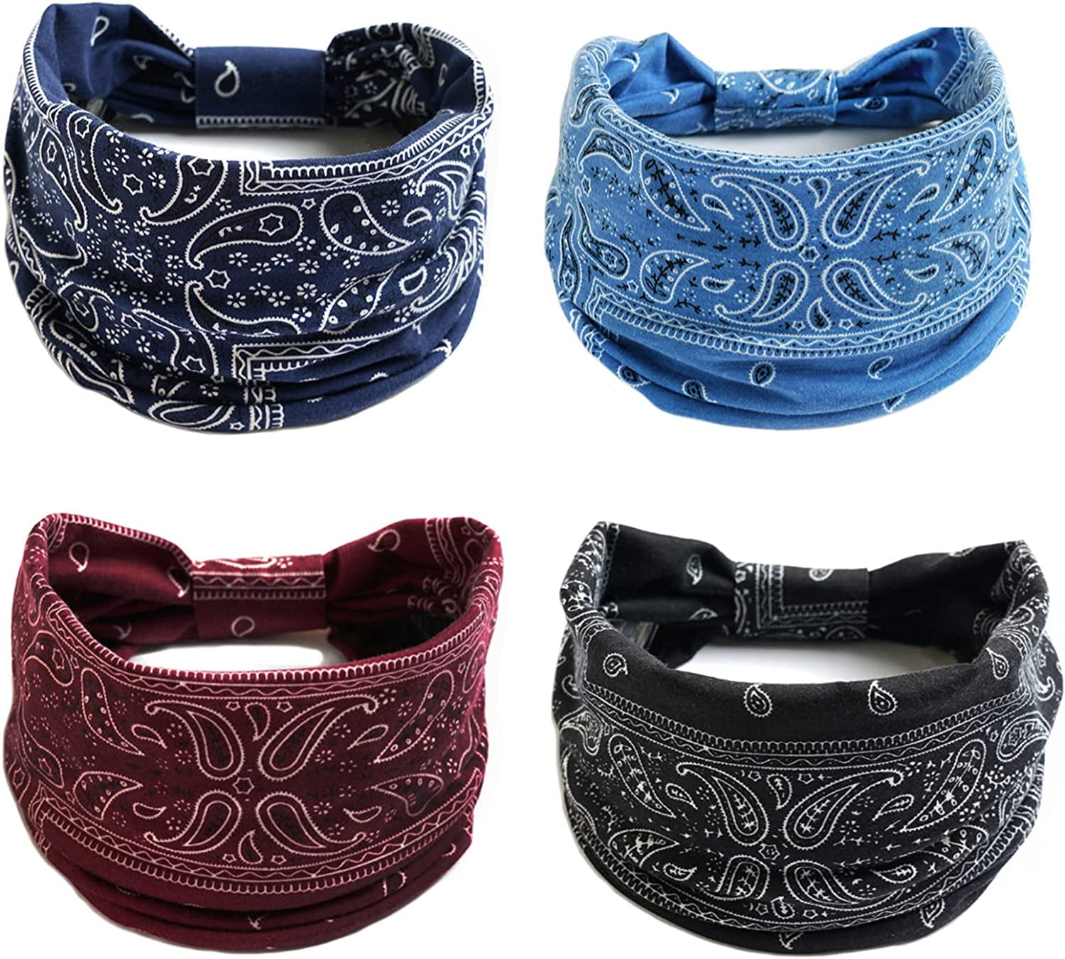 VEGCOO Headbands for Women 4 Pieces Wide Headband Bandana with Turban Elastic Sweatban