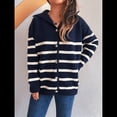 thumbnail image 4 of Suéteres de Larga con Bloques de Color para Mujer, Blusas A Rayas, Cárdigan de Punto con Botones y Abertura Frontal, Abrigos y Chaquetas. Azul Marino L, 4 of 10