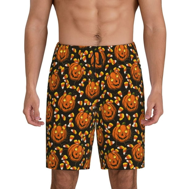 Fotbe Quirky Corn Pumpkin Pantalones Cortos de Pijama para Hombre, Ropa de Dormir, Pantalones de Pijama Cortos para Hombre-Small