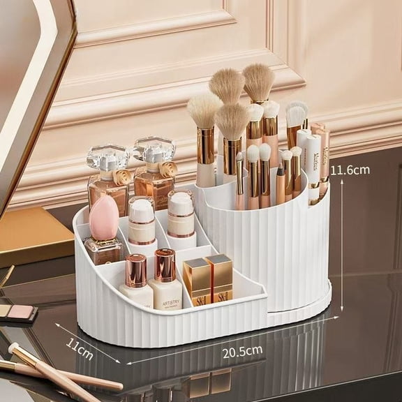 Rotating Cosmetic Organizer Mini Desktop Storage Holder for Makeup Brushes Lipsticks Office Supplies