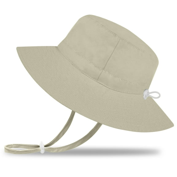 Protective Baby Sun Hat With UPF 50 Protection Adjustable Infant Summer Beach Bucket Hats For Boy & Girl Breathable Toddler Swim Pool Play Sunhat With Wide Brim 12-24 Months Beige (46-50 cm)