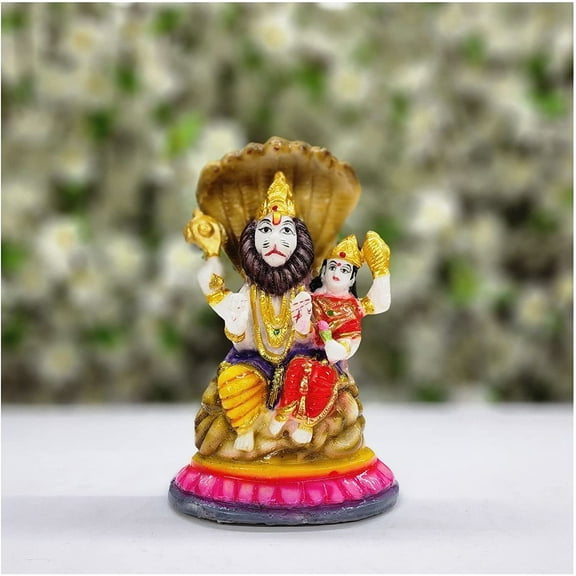 Narsimha Statue in Resin Narsingh Hindu God Vishnu Incarnation Avtar Narsimha with Lakshmi Ma Statue Laxminarayan Murti Vishnu Idol Indian God Statue Home Decor Religious Statue - AtoZ India Cart
