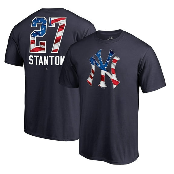 Men's Giancarlo Stanton Navy New York Yankees Banner Wave Name & Number T-Shirt