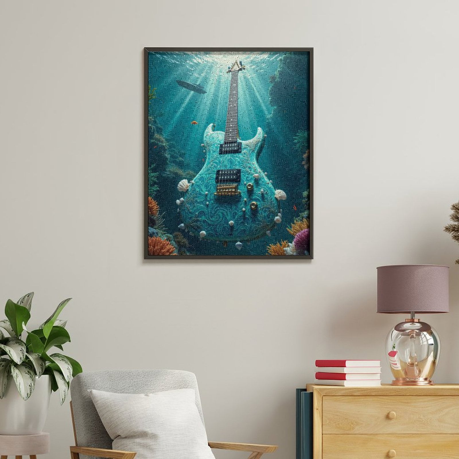 Paint By Numbers Kit for Adults Beginner - Underwater Guitar Fantasy DIY Canvas Painting Kits for Adults, Frameless Paint By Number for Adults for Home Wall Decor 16x20 Inch