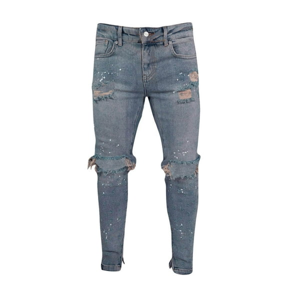 MHFRRA Men Jeans Men's Fashion High Street Slim Ripped Slim Pants Paint Pants Jeans Size XXL