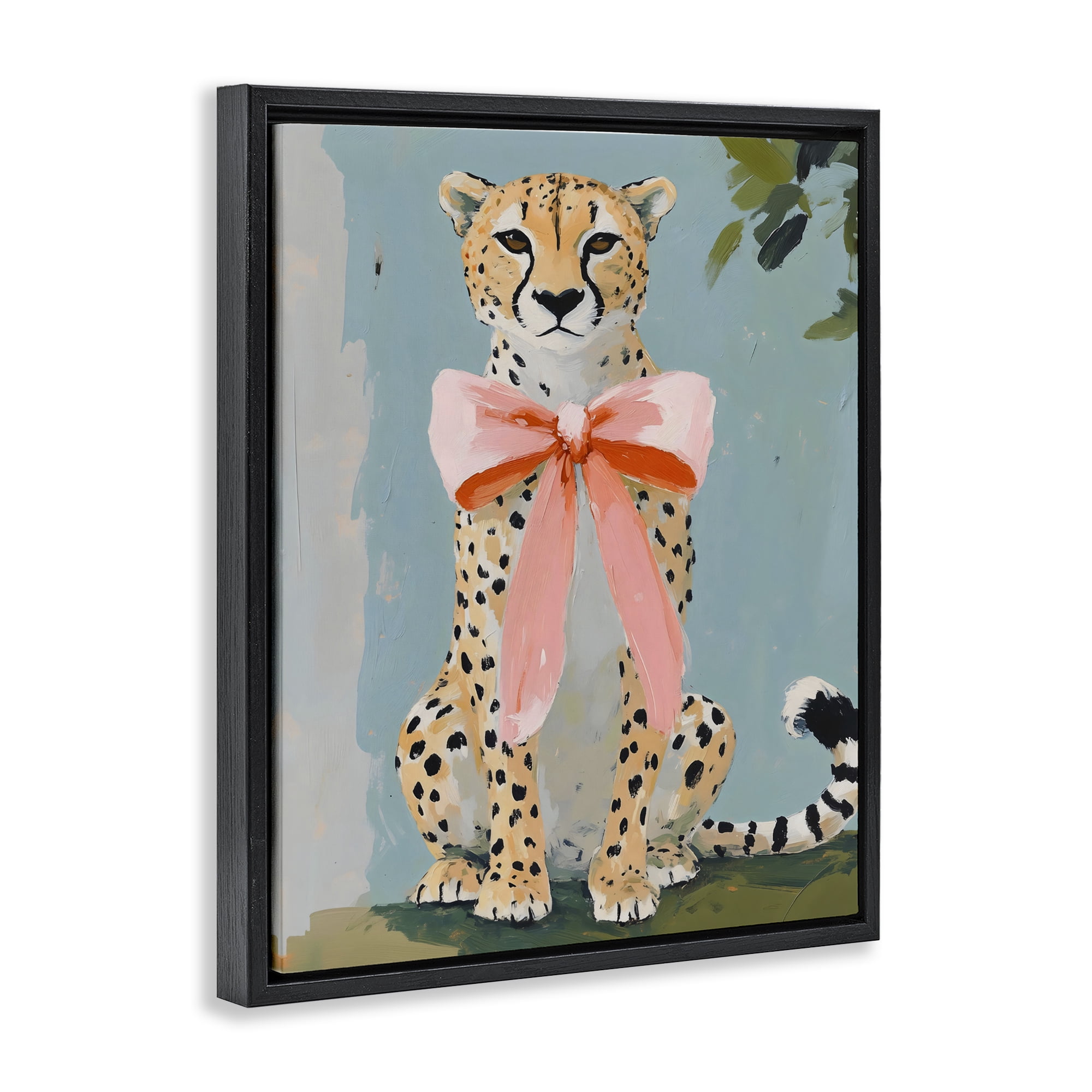 Stupell Industries Cheetah with Big Pink Bow Black Framed Floater Canvas Wall Art, design by The Prints Vibe