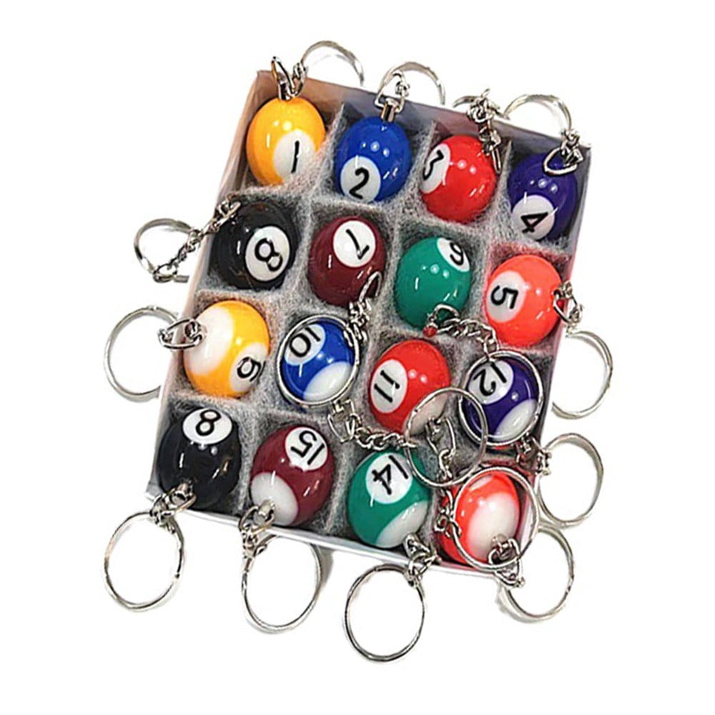 16Pcs Billiards Ball Keyring Pool Player Gift Pool Ball Lucky Ball Charm Keychain Gift for Billiards Lover