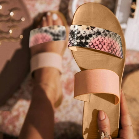 

NEGJ Women s Fashion Flat-Bottom One-line Snake Print Casual Large Size Slippers