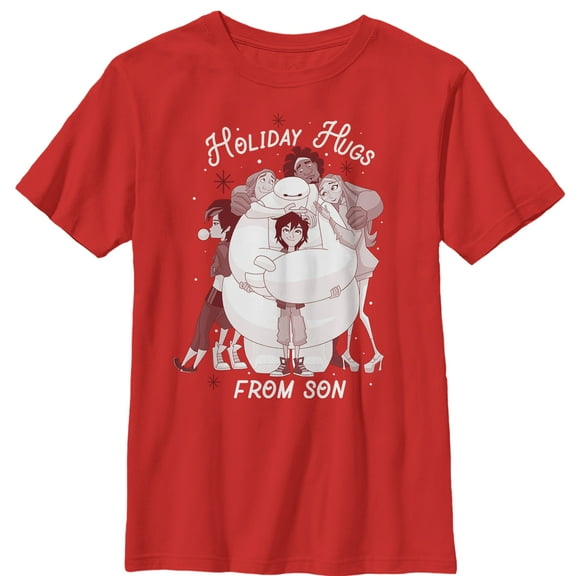 Boy's Big Hero 6 Holiday Hugs From Son  Graphic Tee Red X Small
