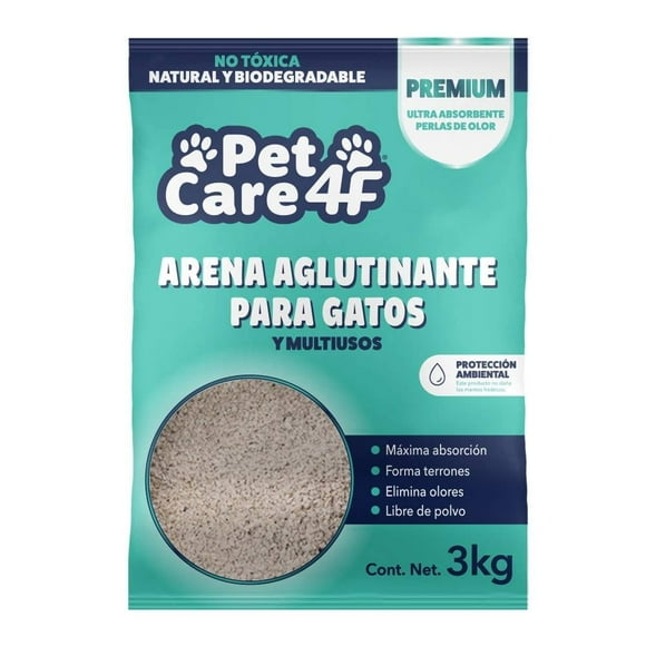 Arena para Gato Petcare4f Premium Aglutinante y Multiusos 3 kg