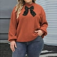 thumbnail image 5 of Womens Plus Size Sweaters Long Sleeve High Neck Bow Tie Front Splicing Oversized Tunic Tops, 5 of 5