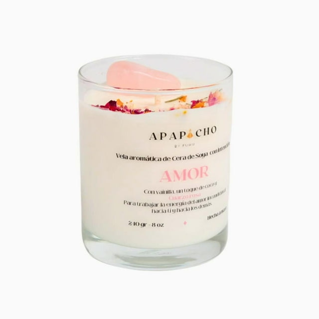 Velas Aromáticas Fuwu Vainilla con Coco con Cuarzos Naturales y Hierbas de Olor