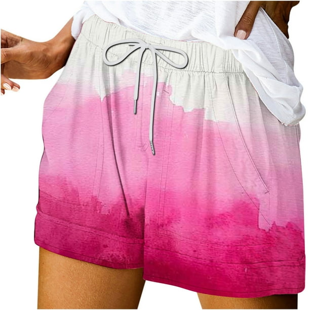 Pantalones Cortos Sueltos para Mujeres de Verano Impreso Encaje Hasta Bolsillo Elástico Pantalones Cortos Casuales Poliéster, Moda Pantalones Cortos de Verano para Uso Diario Y de Ocio