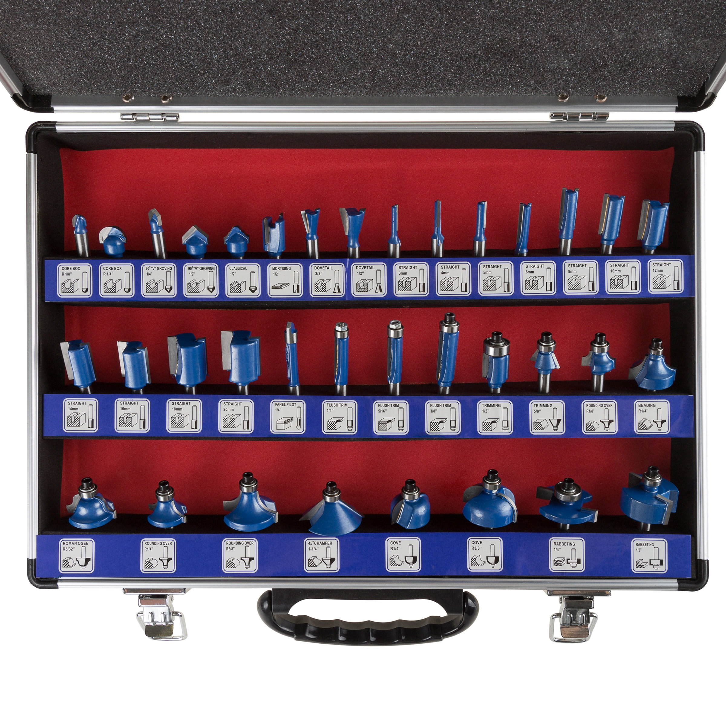 35-Piece Router Bits Set - Woodworking Tools for Wood Routers with Allen Wrench and Aluminum Carrying Case with Labeled Organization by Stalwart