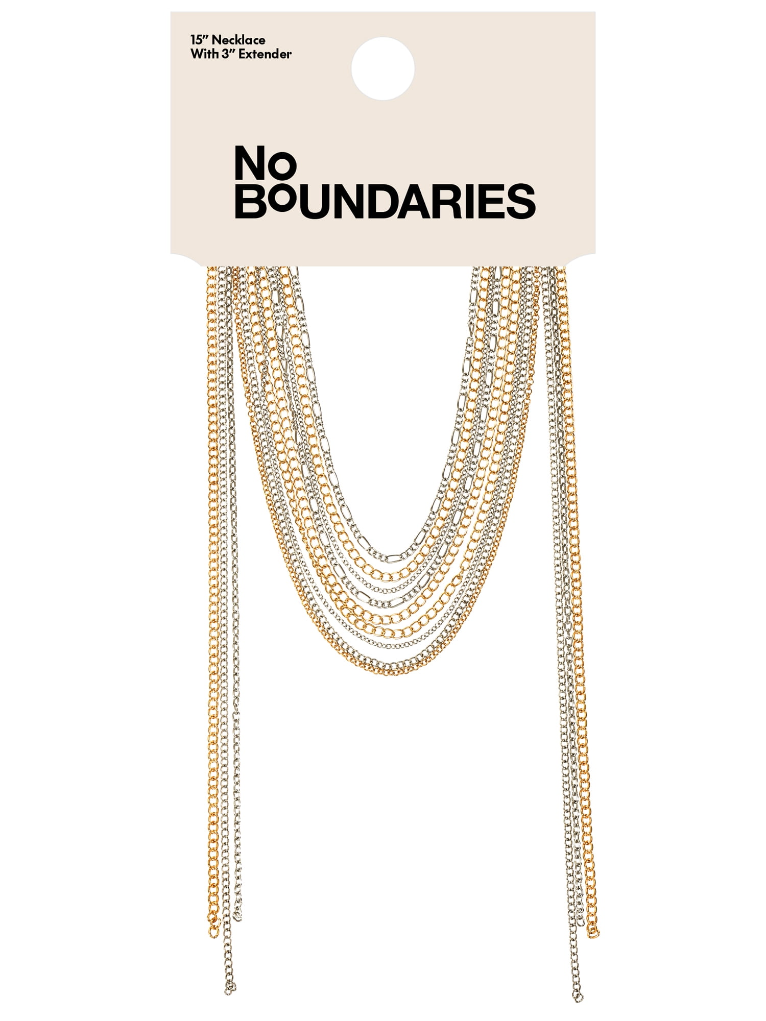No Boundaries 9-Row Mixed Metal Multi Length Necklace, 1-Piece, Women’s
