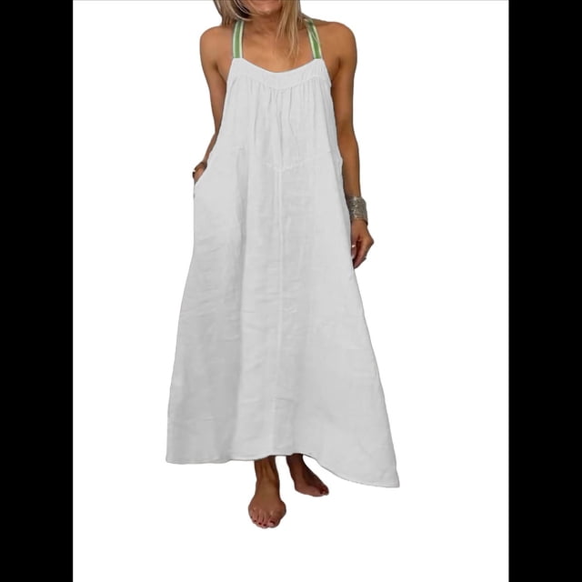 Vestido de Algodón de Verano para Mujer, Estilo Bohemio, Informal, con Tirantes Finos Ajustables, Espalda Descubierta y Volantes, Corte Holgado y Fluido. 4XL