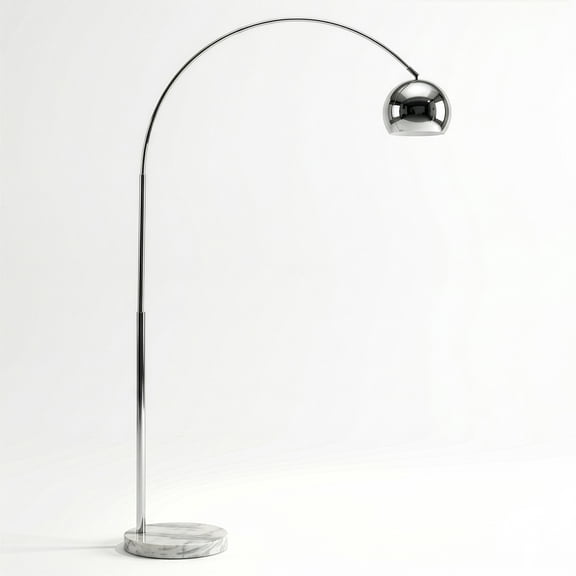 Brightech Olivia 75 in. Brushed Chrome Modern 1-Light LED Marble Base Floor Lamp with Chrome Metal Bowl Shade and Adjustable Head