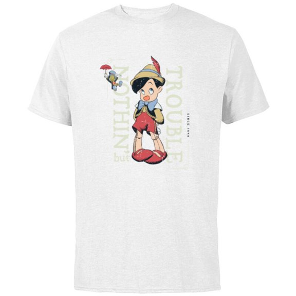 Disney Pinocchio Nothin’ but Trouble Since 1940 - Short Sleeve Cotton T-Shirt for Adults - Customized-White