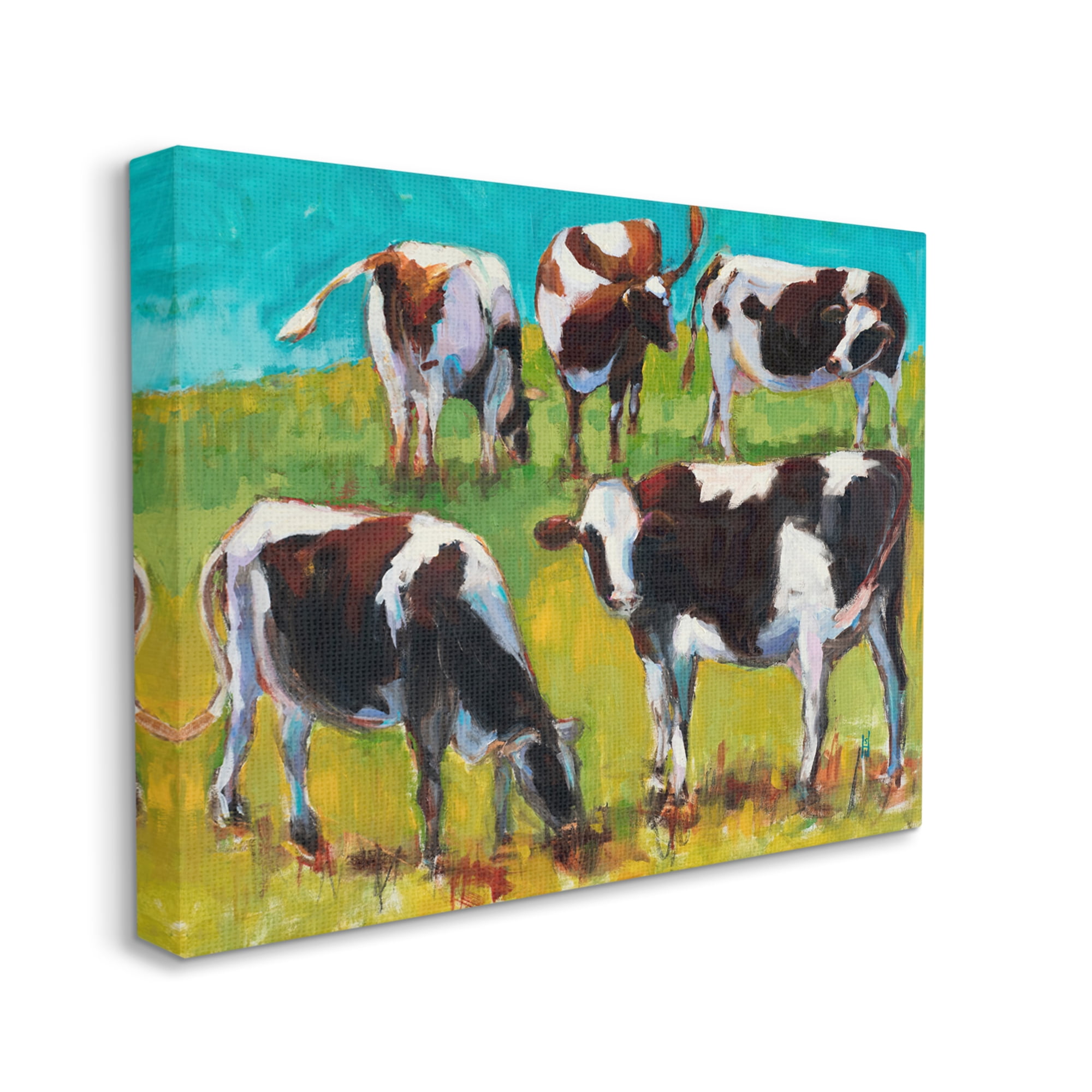 Stupell Industries Cows Grazing Modern Painting Animals & Insects Painting Gallery Wrapped Canvas Print Wall Art, 20 x 16