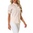 thumbnail image 4 of INSPIRE CHIC Women's Stand Collar Short Sleeve Button Down Ruffle Neck Blouse Top, 4 of 5