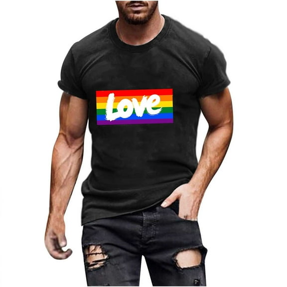 Busydd Mens Pride Shirt Fashion Cotton Love Heart T Shirts for Man LGBTQ Proud Rainbow Graphic Tees Casual Crewneck Short Sleeve Summer Tops Tshirts Shirts for Men S