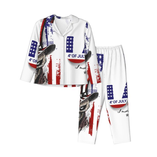Fotbe Patriotic Skull Art Conjunto de Pijama de Manga Larga para Mujer con Estampado, Ropa de Dormir de 2 Piezas, Conjunto de Casa Suave y Cómodo con Bolsillos-XX-Large